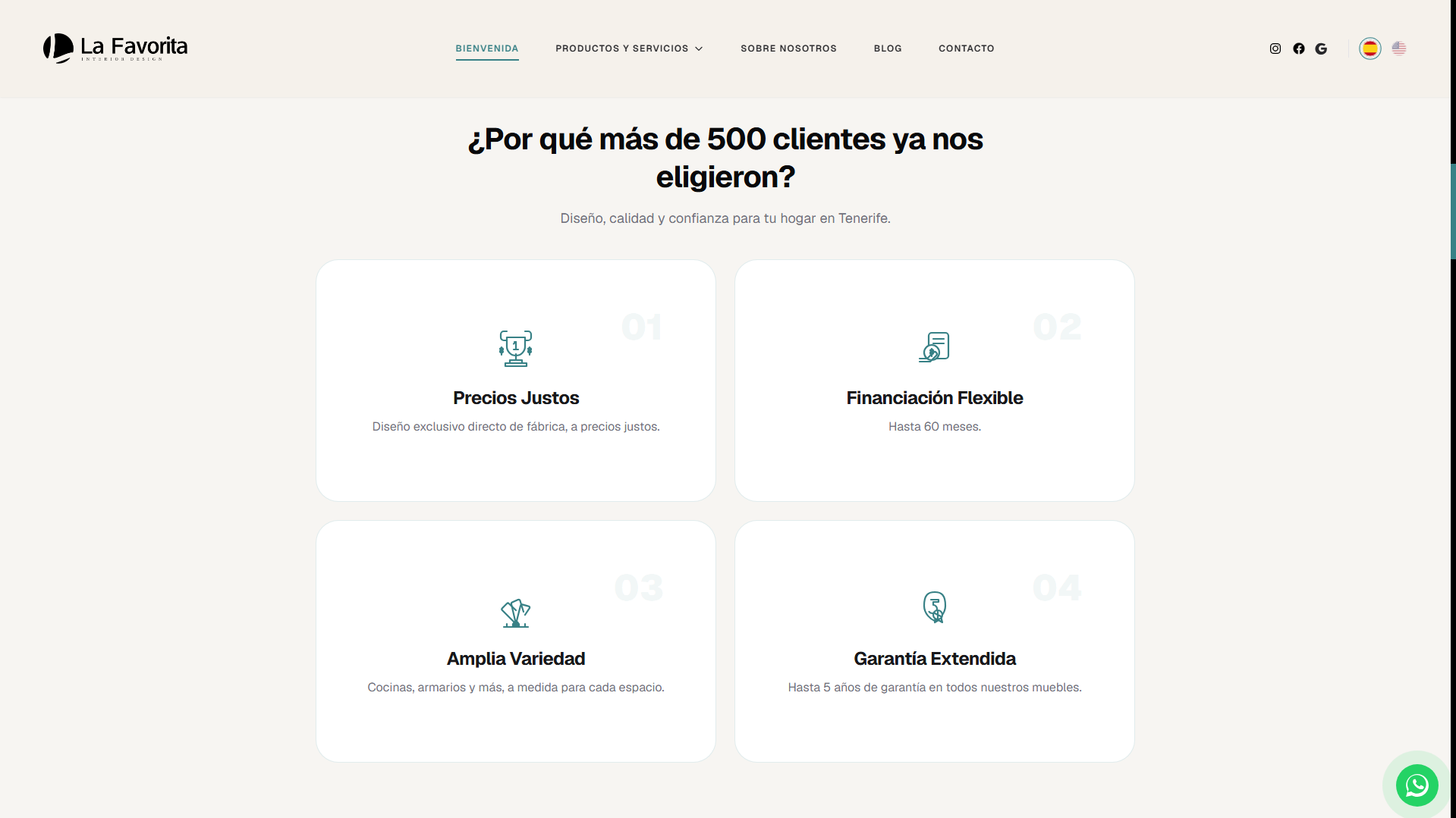 Seção de diferenciais competitivos e de qualidade